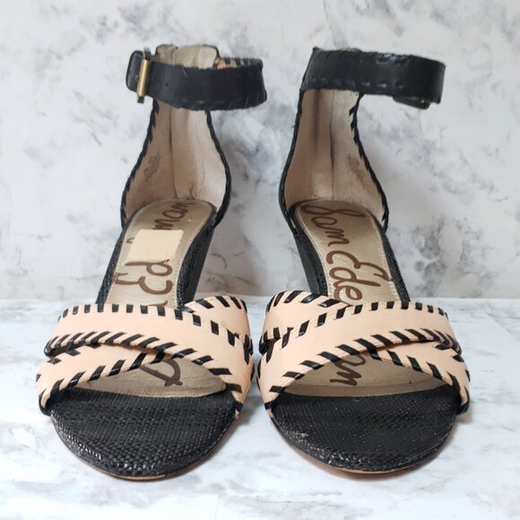 Black/Nude Ankle Strap Sam Edelman Women's Silvia Wedge Sandal 8.5 - Picture 12 of 14